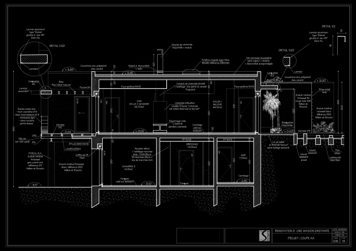 R�am�nagement Complet  d'une Villa sur deux niveaux : 13 -  Coupe AA Projet  06-09-2010