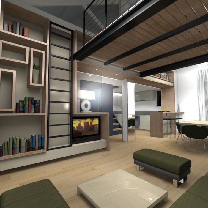 R�habilitation Appartement + Combles : Vue salon 2