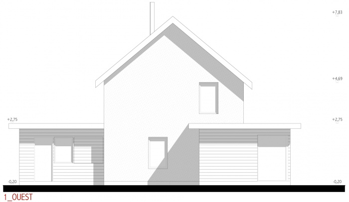 Projet d'une maison individuelle en bois, terre et paille : AE005 - PRO 10 - faades ouest
