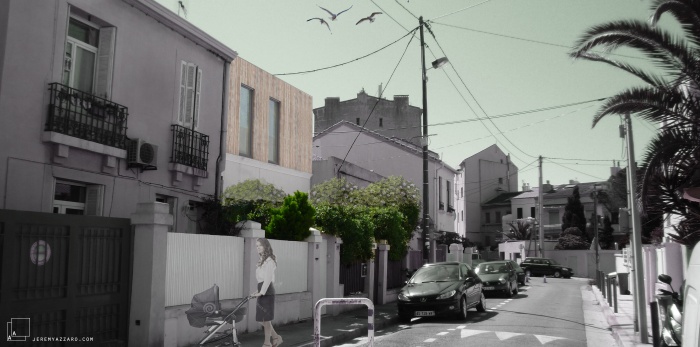 Sur�l�vation en ossature bois, greffe contemporaine