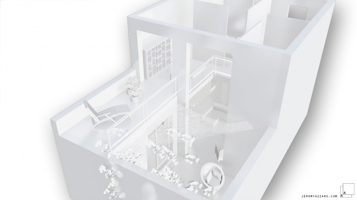 Sur�l�vation en ossature bois, greffe contemporaine : e-surelevation-ossature-bois-maison-contemporaine-marseille-maquette-blanche-jeremy-azzaro-architecte