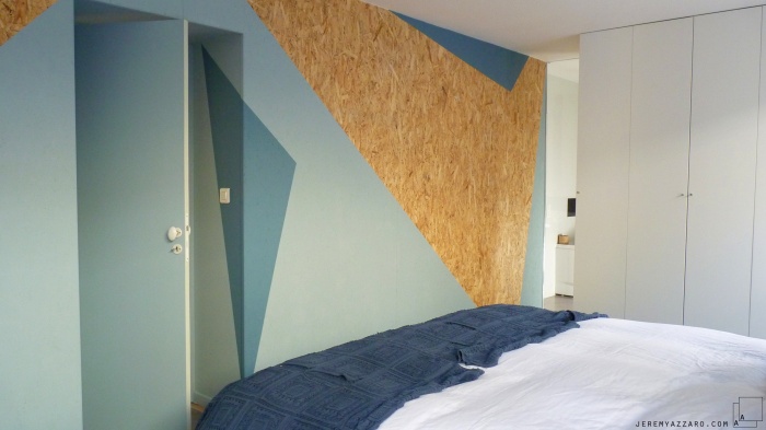 Am�nagement Int�rieur d�une villa  avec cr�ation de mobilier : amenagement-bois-osb-design-mobilier-suite-parentale-peinture--geometrie-jeremy-azzaro-architecte